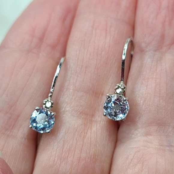 Aquamarine and Diamond Earrings - Picture 1 of 13